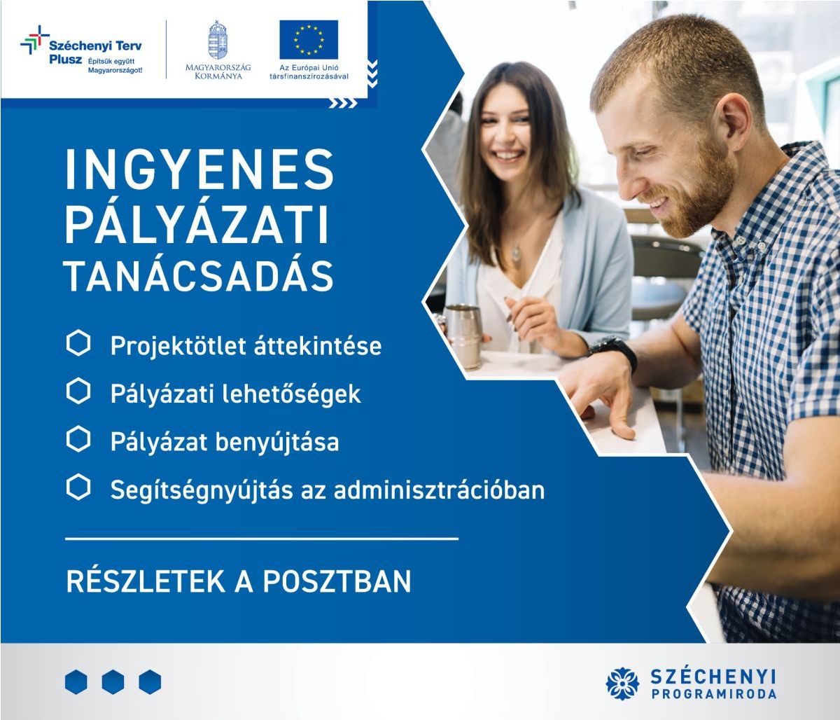 INGYENES PÁLYÁZATI TANÁCSADÁS  - Projektötlet áttekintése  - Pályázati lehetőségek  - Pályázat benyújtása  - Segítségnyújtás az adminisztrációban     Részletek a posztban     Széchenyi Programiroda